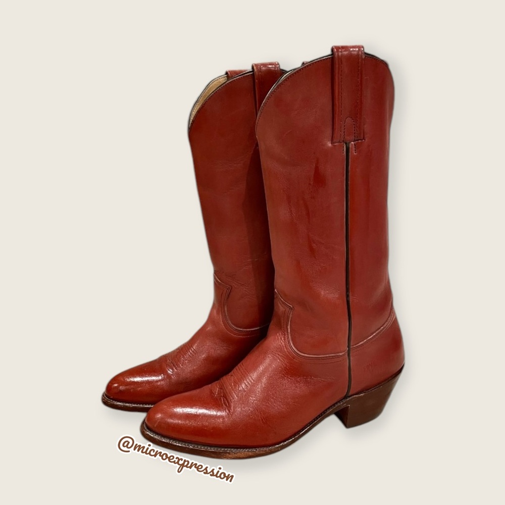 1980 Frye Vintage Red Leather Embroidered Heeled Western Fall/Summer Cowboy Boot - Picture 8 of 15